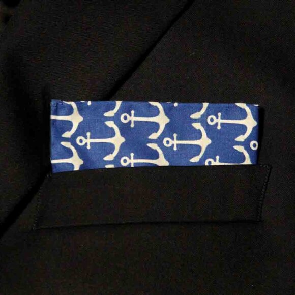 Gascoigne Hand Stitched Pocket Square Cotton Blue White Nautical Anchor Pattern - Picture 4 of 4